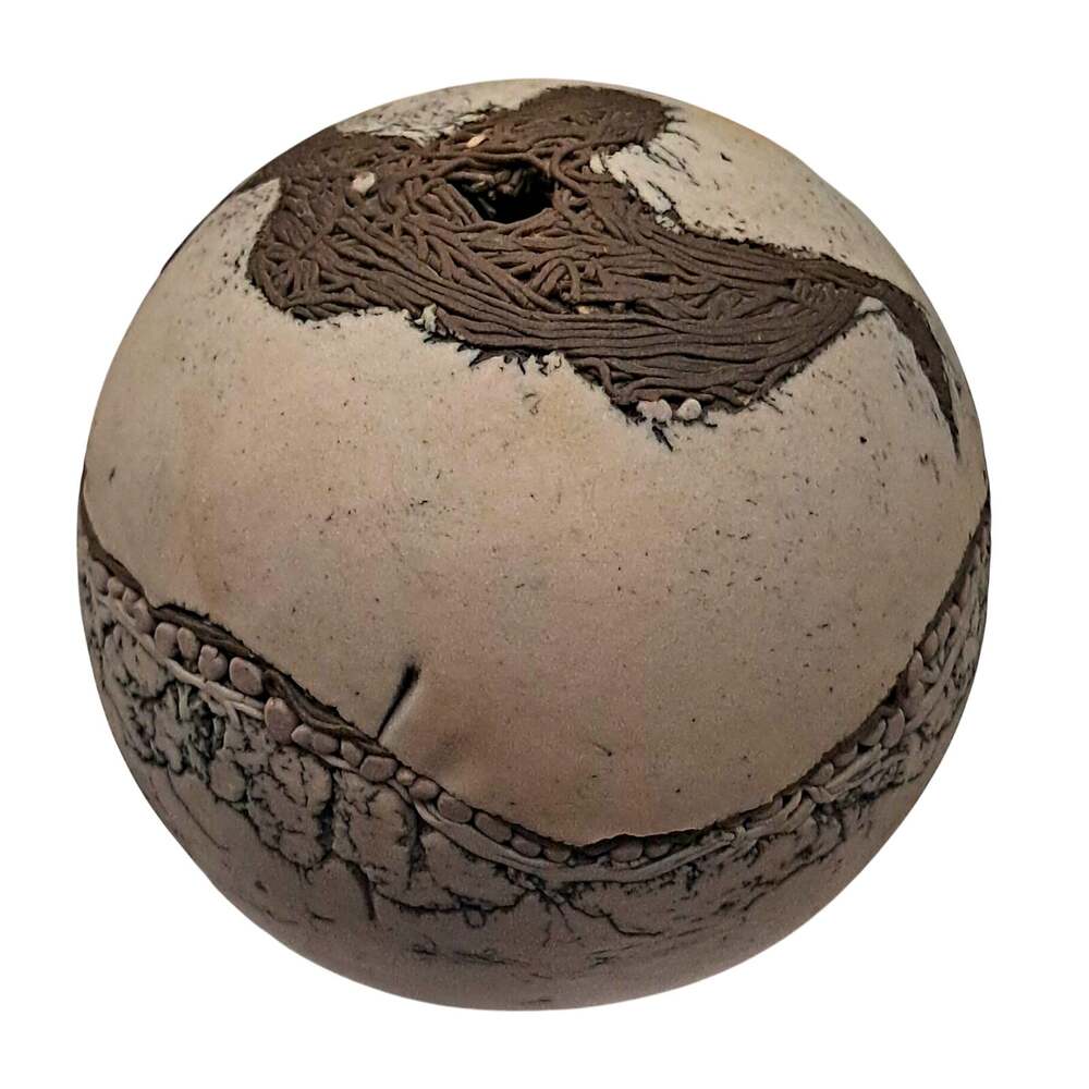 R Batra Handmade Clay Marble Gray Raised Band Dark Swirl Pattern Signed